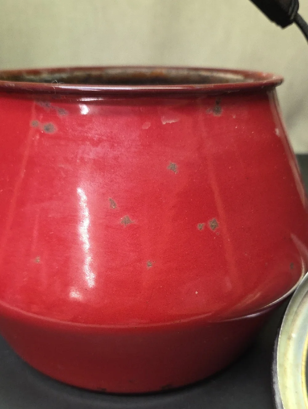 Vintage‎ Red Art Deco Enamel Tea Kettle Pot Retro Teapot With Handle